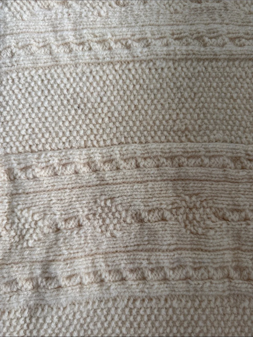 Hand Crafted Cream Cable Knit Wool Baby Blanket